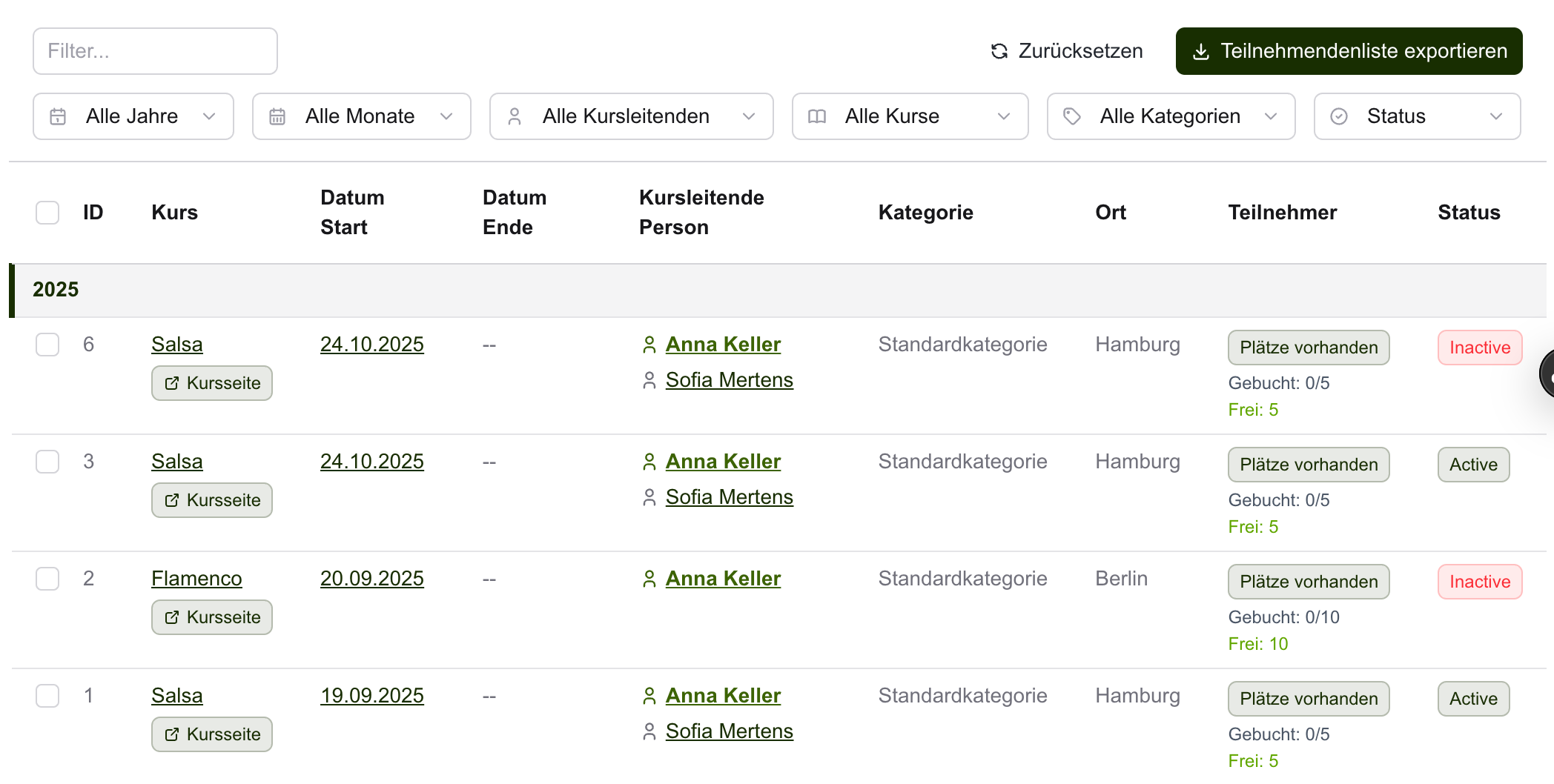 Alle Termine im Blick – klar, filterbar, exportierbar.