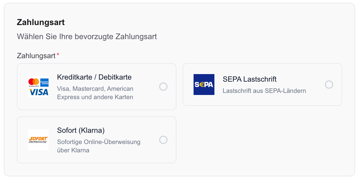 Akzeptiere Zahlungen mit Kreditkarte, Lastschrift oder Sofort